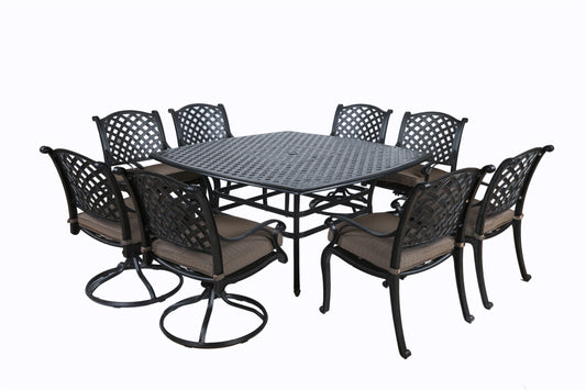 Square 8 - Person 64' Long Aluminum Dining Set with Cushions