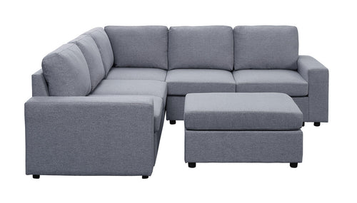 1st Choice Modern Light Gray Linen 6 Seat Reversible Modular Sectional Sofa