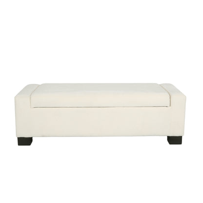 Elegant 50' Ottoman Bench with Textured Fabric, Hinged Lid for Seating and Storage, White
