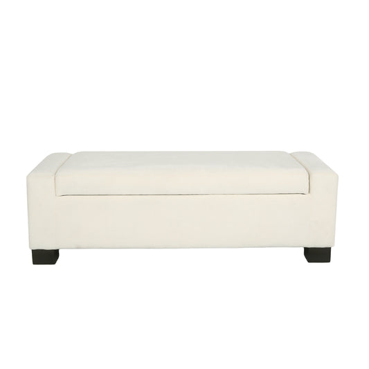 Elegant 50' Ottoman Bench with Textured Fabric, Hinged Lid for Seating and Storage, White