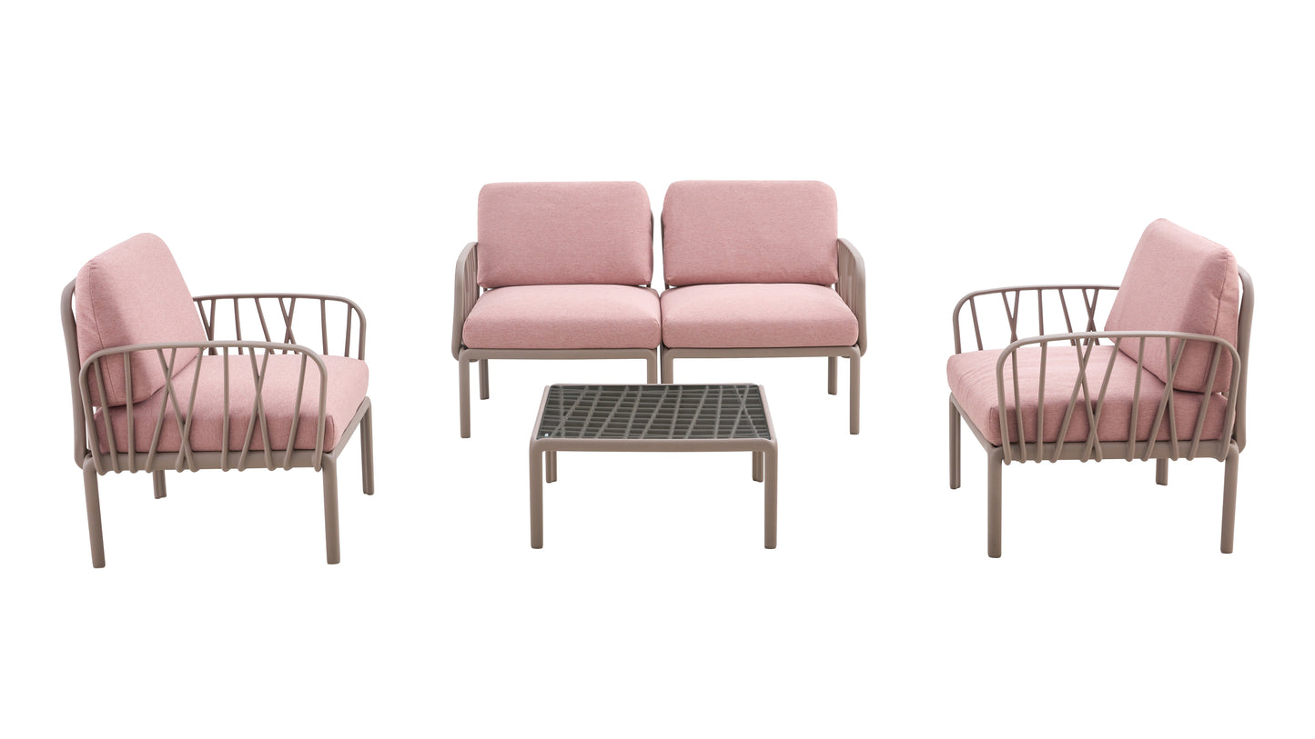 Patio indoor/ outdoor garden  sofa set plastic base with soft cushion Weather waterproof chair Sectional Furniture for Balcony Garden Pool Lawn Backyard morden design sitting room sofa set
