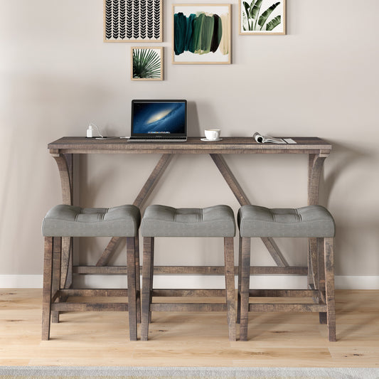 Bar Table Set with Power Outlet, Bar Table and Chairs Set, 4 Piece Dining Table Set, Industrial Breakfast Table Set, for Living Room, Dining Room, Game Room