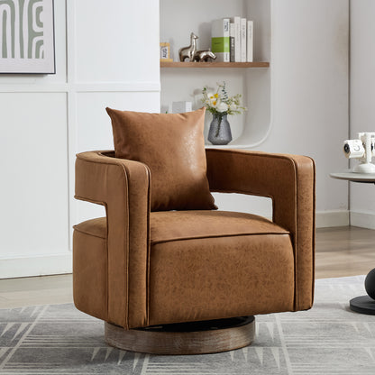 29.1'W Swivel Accent Open Back Barrel Chair Modern Comfy Sofa Chair With Weathered Base For Nursery Bedroom Living Room Hotel Office, Club Chair Leisure Arm Chair For Lounge (Brown,PU)