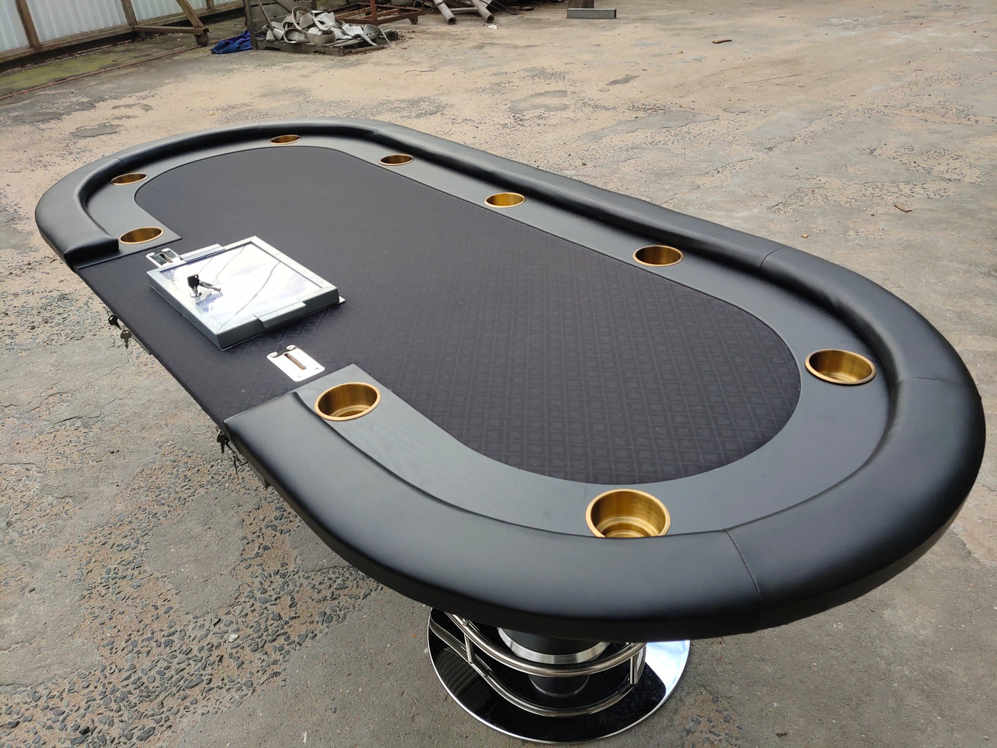 96' Poker Table for Casino Game Texas Holdem Oval Black with Waterproof Felt Chips Tray Drop Box