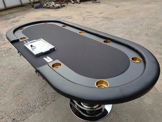 96' Poker Table for Casino Game Texas Holdem Oval Black with Waterproof Felt Chips Tray Drop Box