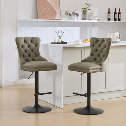 A&A Furniture,Aged and Retro PU Swivel Barstools Adjusatble Seat Height from 26-33 Inch, Modern Bar Stools with Backs Comfortable Tufted for Home Pub and Kitchen Island (Olive Green,Set of 2)