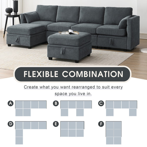 1st Choice Chenille Modular Sectional Sofa U Shaped Couch in Grey