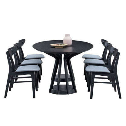 (1 Table+6 Chairs) 78.74 Inch Modern Dining Table Set of 7 pcs,Wooden Table and Chairs for Living Room,Large Kitchen Set Oval Table for Restaurant,Black - 1st Choice Furniture Direct