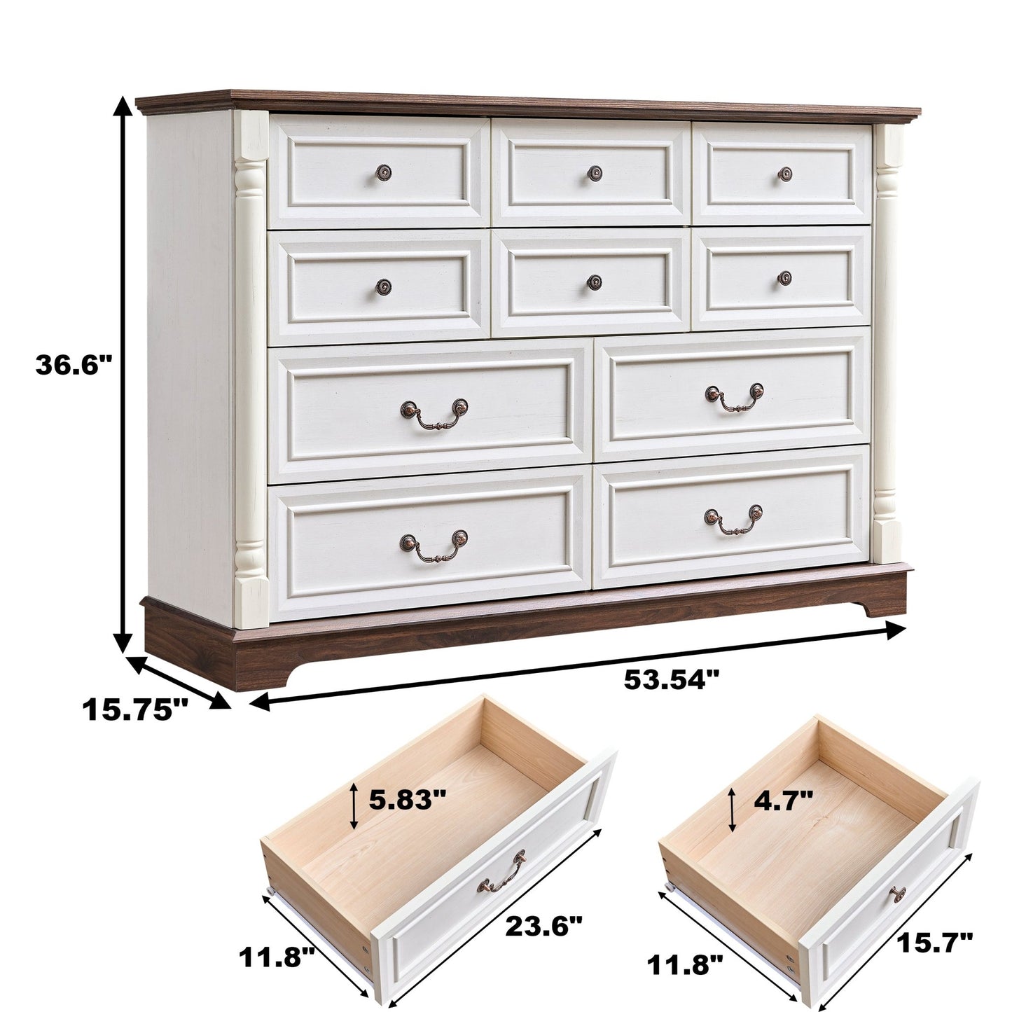 10 Drawer Dresser Chest for Bedroom with Wooden Base and Riser Trim, Wooden Rustic Rustic Chest of Drawers, Storage Dresser for Bedroom, Living Room - 1st Choice Furniture Direct