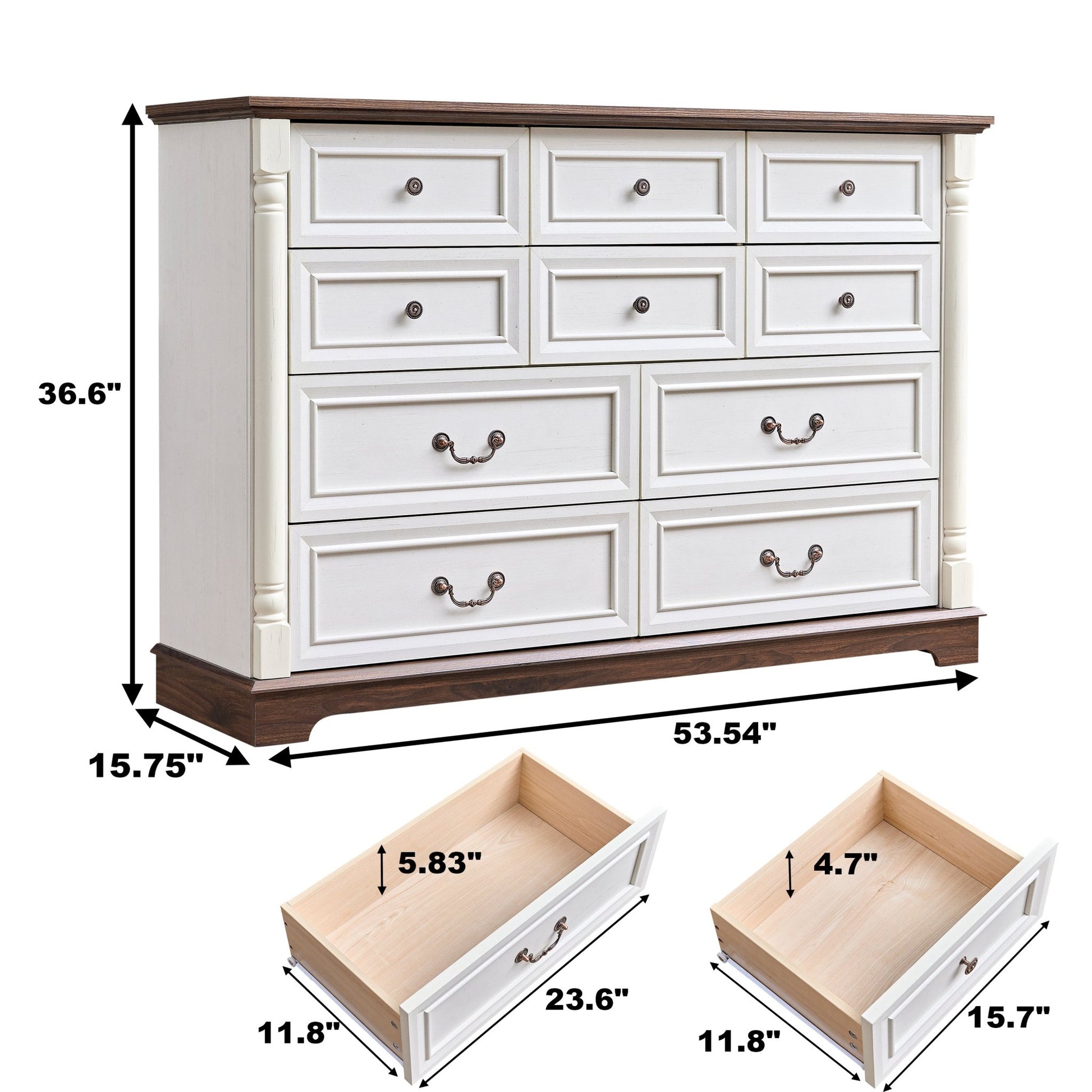 10 Drawer Dresser Chest for Bedroom with Wooden Base and Riser Trim, Wooden Rustic Rustic Chest of Drawers, Storage Dresser for Bedroom, Living Room - 1st Choice Furniture Direct