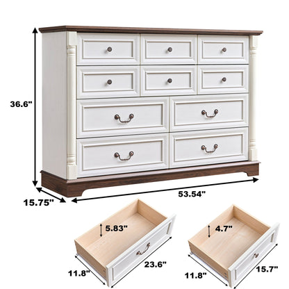 10 Drawer Dresser Chest for Bedroom with Wooden Base and Riser Trim, Wooden Rustic Rustic Chest of Drawers, Storage Dresser for Bedroom, Living Room - 1st Choice Furniture Direct