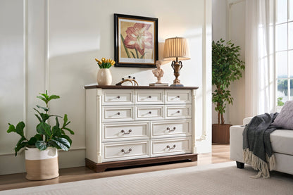 10 Drawer Dresser Chest for Bedroom with Wooden Base and Riser Trim, Wooden Rustic Rustic Chest of Drawers, Storage Dresser for Bedroom, Living Room - 1st Choice Furniture Direct