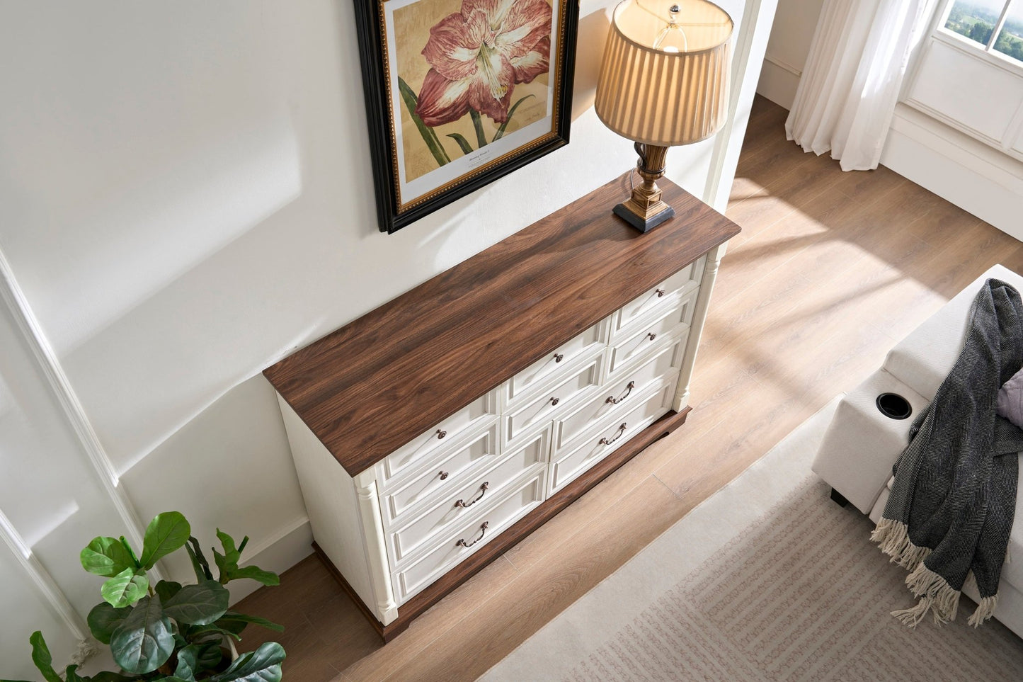 10 Drawer Dresser Chest for Bedroom with Wooden Base and Riser Trim, Wooden Rustic Rustic Chest of Drawers, Storage Dresser for Bedroom, Living Room - 1st Choice Furniture Direct