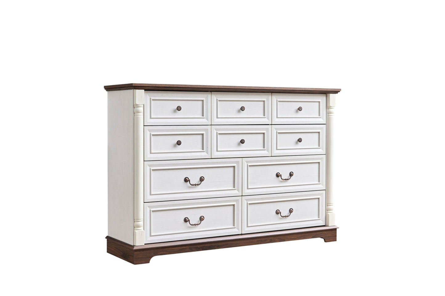 10 Drawer Dresser Chest for Bedroom with Wooden Base and Riser Trim, Wooden Rustic Rustic Chest of Drawers, Storage Dresser for Bedroom, Living Room - 1st Choice Furniture Direct