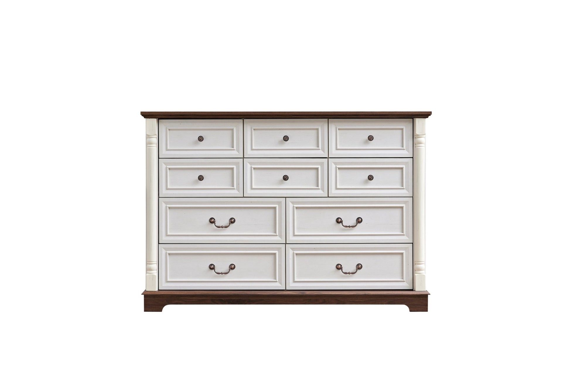 10 Drawer Dresser Chest for Bedroom with Wooden Base and Riser Trim, Wooden Rustic Rustic Chest of Drawers, Storage Dresser for Bedroom, Living Room - 1st Choice Furniture Direct