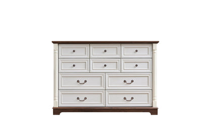 10 Drawer Dresser Chest for Bedroom with Wooden Base and Riser Trim, Wooden Rustic Rustic Chest of Drawers, Storage Dresser for Bedroom, Living Room - 1st Choice Furniture Direct