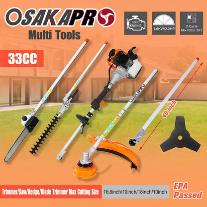 10 in 1 Multi - Functional Trimming Tool, 33CC 2 - Cycle Garden Tool System with Gas Pole Saw, Hedge Trimmer, Grass Trimmer, and Brush Cutter EPA Compliant - 1st Choice Furniture Direct