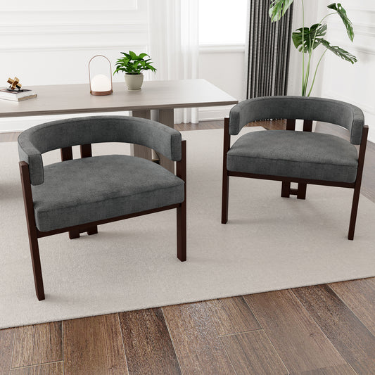 COOLMORE Modern Accent Chair Teddy Upholstered Armchair with Open Back 3 Legs Barrel Dining Chair Comfy Side Chair for Living Room/Bedroom/Dining Room Set of 2 (Gray)