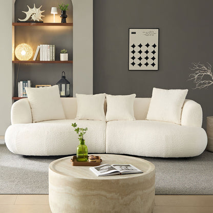 102.36 inch Mid Century Modern Sectional Curved Sofa Couch, Comfy Sofa for Living Room,Upholstered 4 - Seat Sofa Boucle Fabric Cream Style Couch for Apartment,White - 1st Choice Furniture Direct