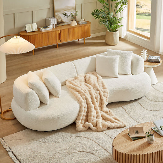 102.36 inch Mid Century Modern Sectional Curved Sofa Couch, Comfy Sofa for Living Room,Upholstered 4 - Seat Sofa Boucle Fabric Cream Style Couch for Apartment,White - 1st Choice Furniture Direct