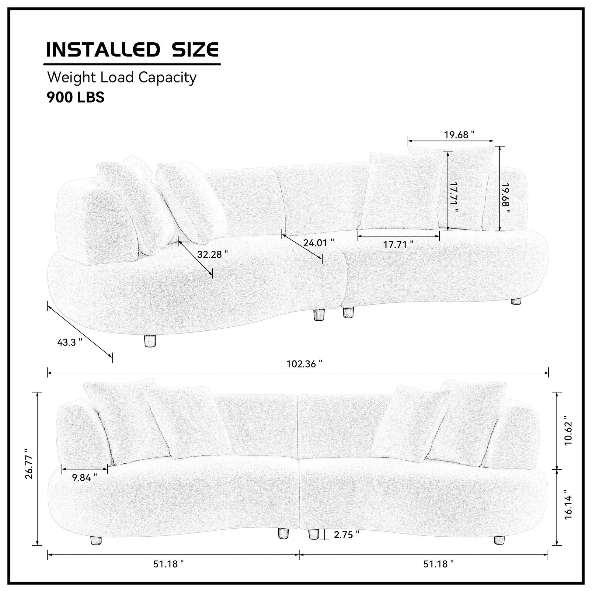 102.36 inch Mid Century Modern Sectional Curved Sofa Couch, Comfy Sofa for Living Room,Upholstered 4 - Seat Sofa Boucle Fabric Cream Style Couch for Apartment,White - 1st Choice Furniture Direct