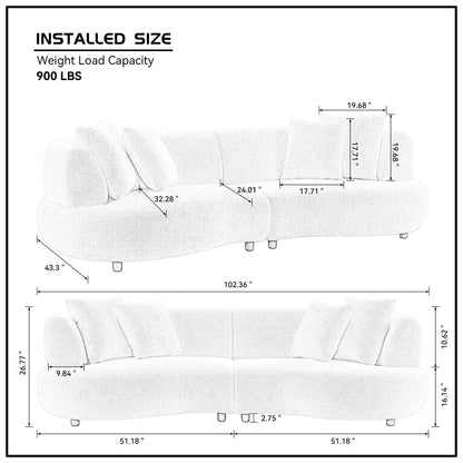 102.36 inch Mid Century Modern Sectional Curved Sofa Couch, Comfy Sofa for Living Room,Upholstered 4 - Seat Sofa Boucle Fabric Cream Style Couch for Apartment,White - 1st Choice Furniture Direct