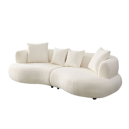 102.36 inch Mid Century Modern Sectional Curved Sofa Couch, Comfy Sofa for Living Room,Upholstered 4 - Seat Sofa Boucle Fabric Cream Style Couch for Apartment,White - 1st Choice Furniture Direct