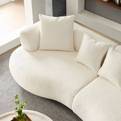 102.36 inch Mid Century Modern Sectional Curved Sofa Couch, Comfy Sofa for Living Room,Upholstered 4 - Seat Sofa Boucle Fabric Cream Style Couch for Apartment,White - 1st Choice Furniture Direct