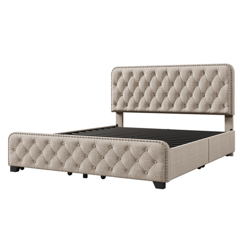 1st Choice Upholstered Platform Bed Frame with Four Drawers Button Tufted