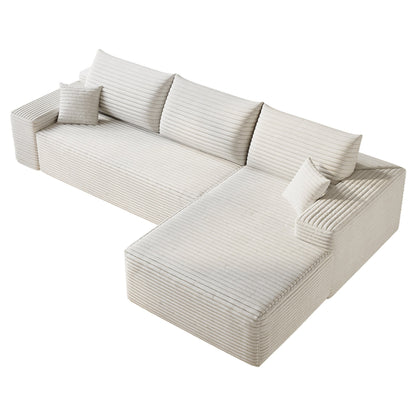 107' Cloud Sectional Couch with L - Shape Chaise,Modern Modular Sofa with Deep Seat, Upholstered Couches for Living Room Bedroom,No Assembly Required, (Plush Corduroy Fabric),White - 1st Choice Furniture Direct