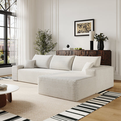 107' Cloud Sectional Couch with L - Shape Chaise,Modern Modular Sofa with Deep Seat, Upholstered Couches for Living Room Bedroom,No Assembly Required, (Plush Corduroy Fabric),White - 1st Choice Furniture Direct