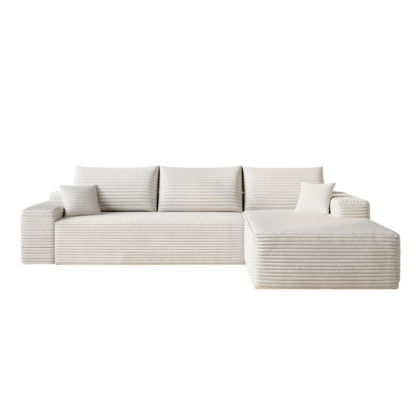 107' Cloud Sectional Couch with L - Shape Chaise,Modern Modular Sofa with Deep Seat, Upholstered Couches for Living Room Bedroom,No Assembly Required, (Plush Corduroy Fabric),White - 1st Choice Furniture Direct