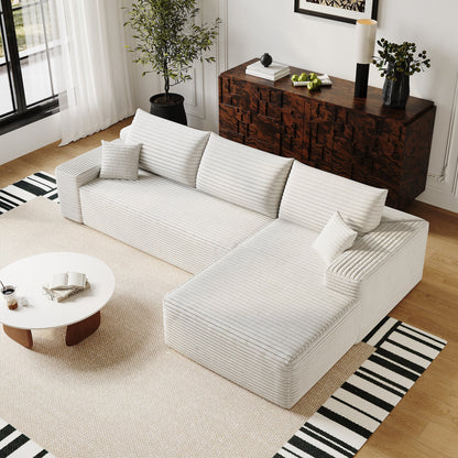 107' Cloud Sectional Couch with L - Shape Chaise,Modern Modular Sofa with Deep Seat, Upholstered Couches for Living Room Bedroom,No Assembly Required, (Plush Corduroy Fabric),White - 1st Choice Furniture Direct