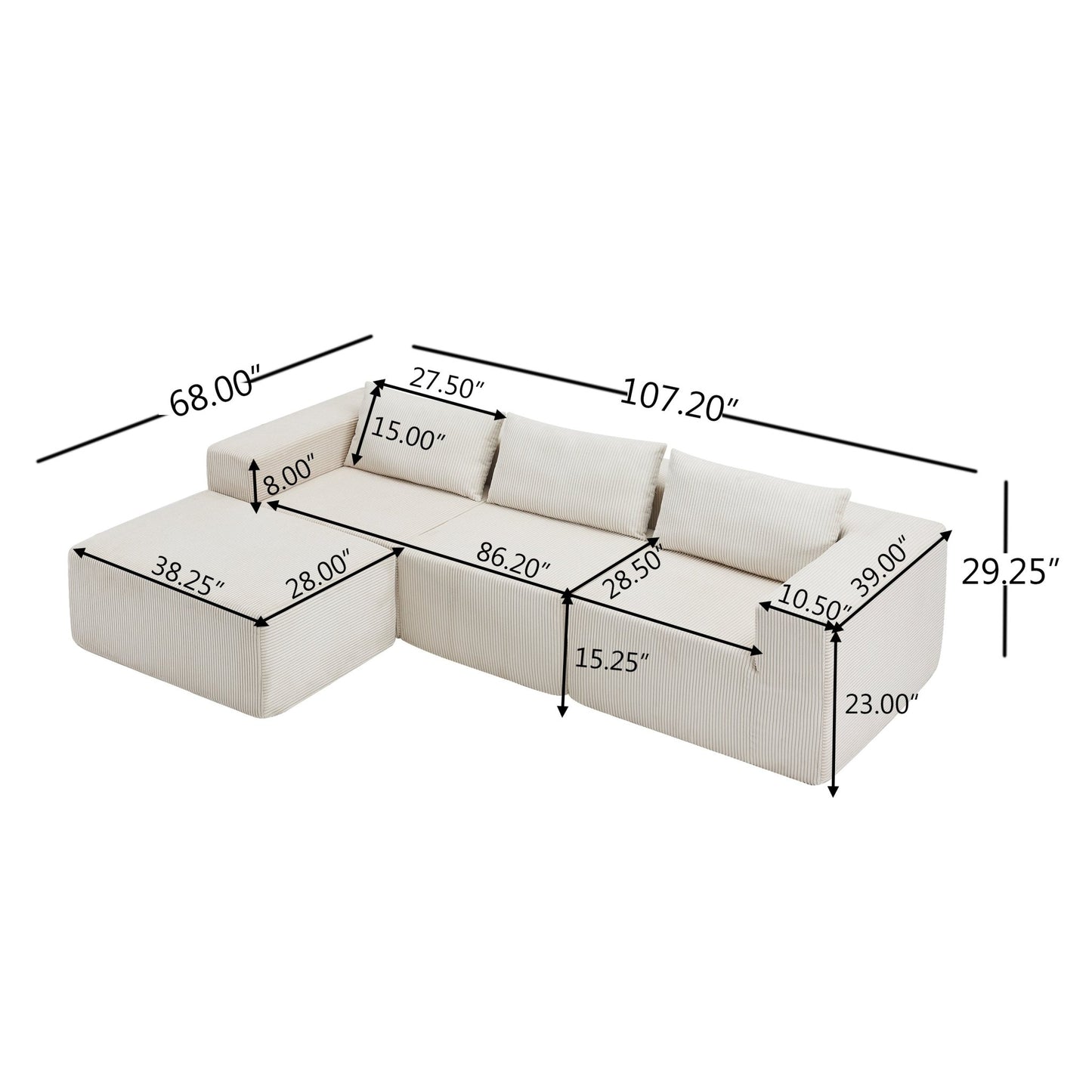 107' Compressed Sectional Sofas (Beige) - 1st Choice Furniture Direct