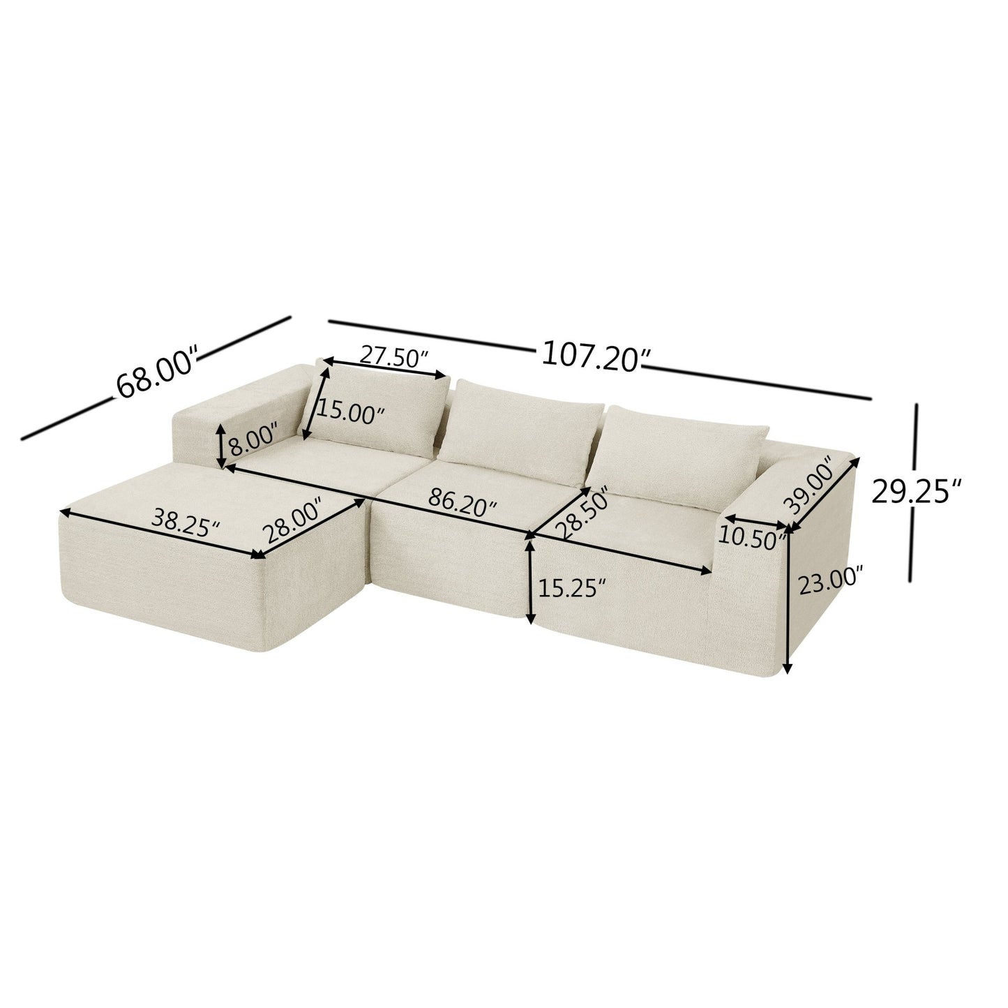 107' Compressed Sectional Sofas (Khaki) - 1st Choice Furniture Direct