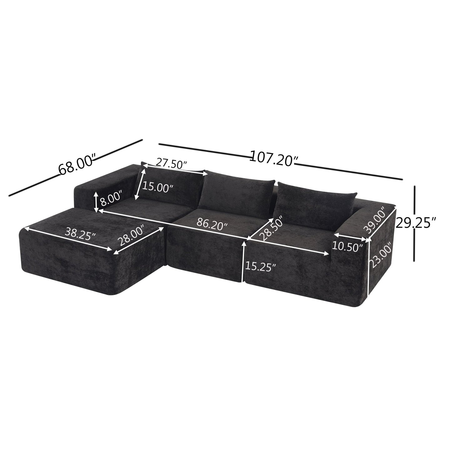 107' Compressed Sectional Sofas(Black) - 1st Choice Furniture Direct
