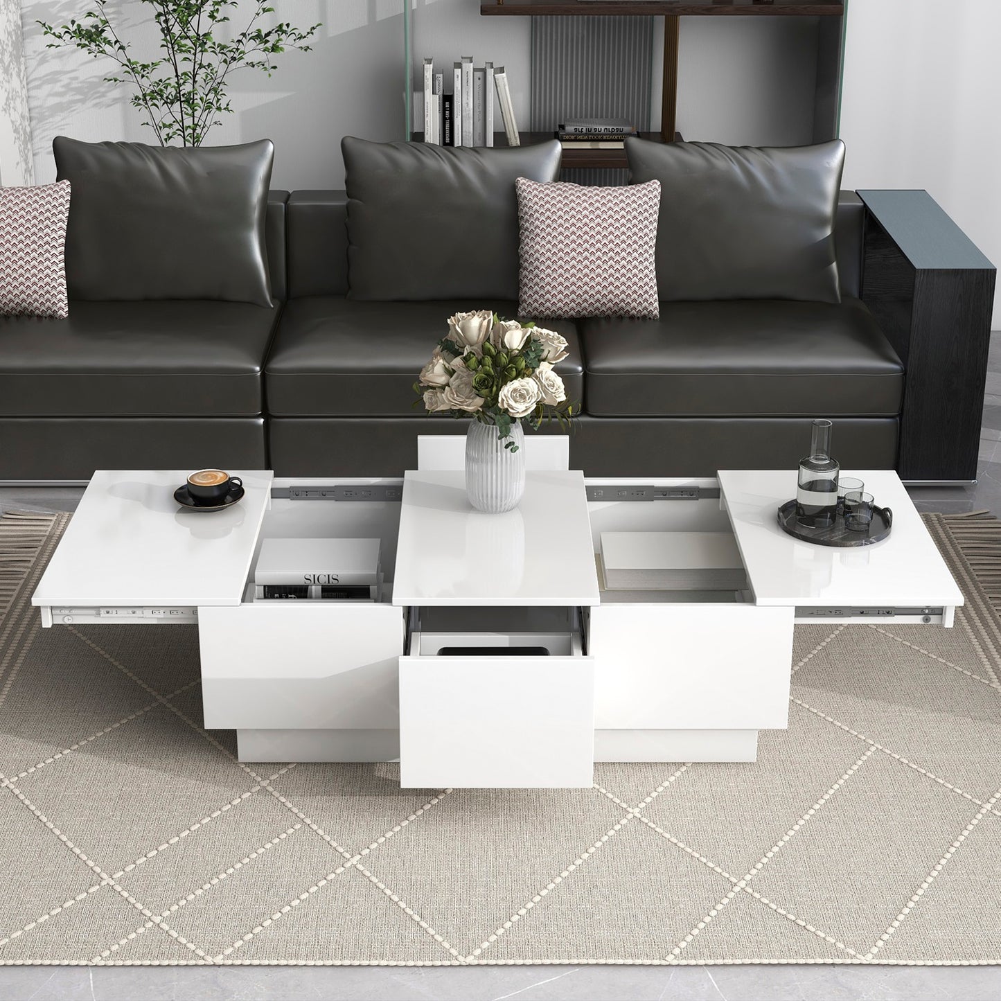 1st Choice Multifunctional White Coffee Table with 2 large Hidden Storage