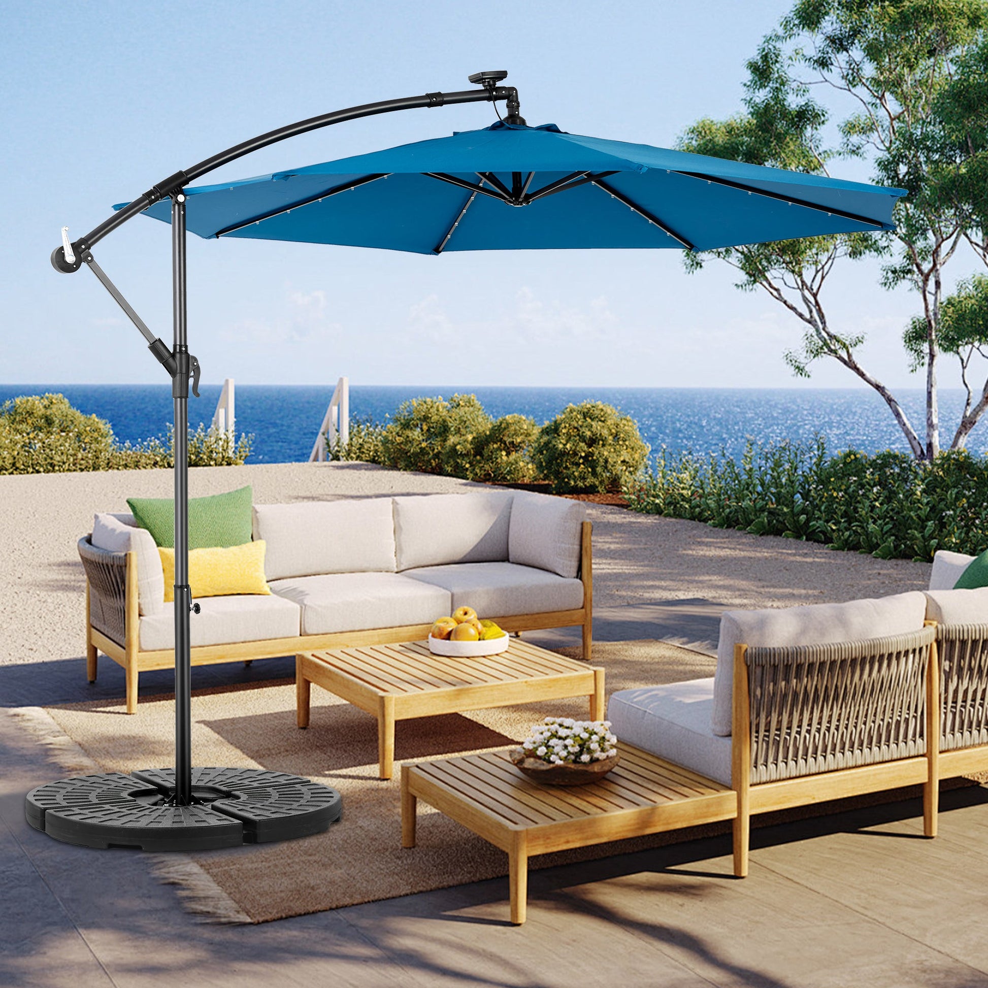 10ft Solar LED Offset Hanging Market Patio Umbrella ( Dark blue)(No Base) - 1st Choice Furniture Direct