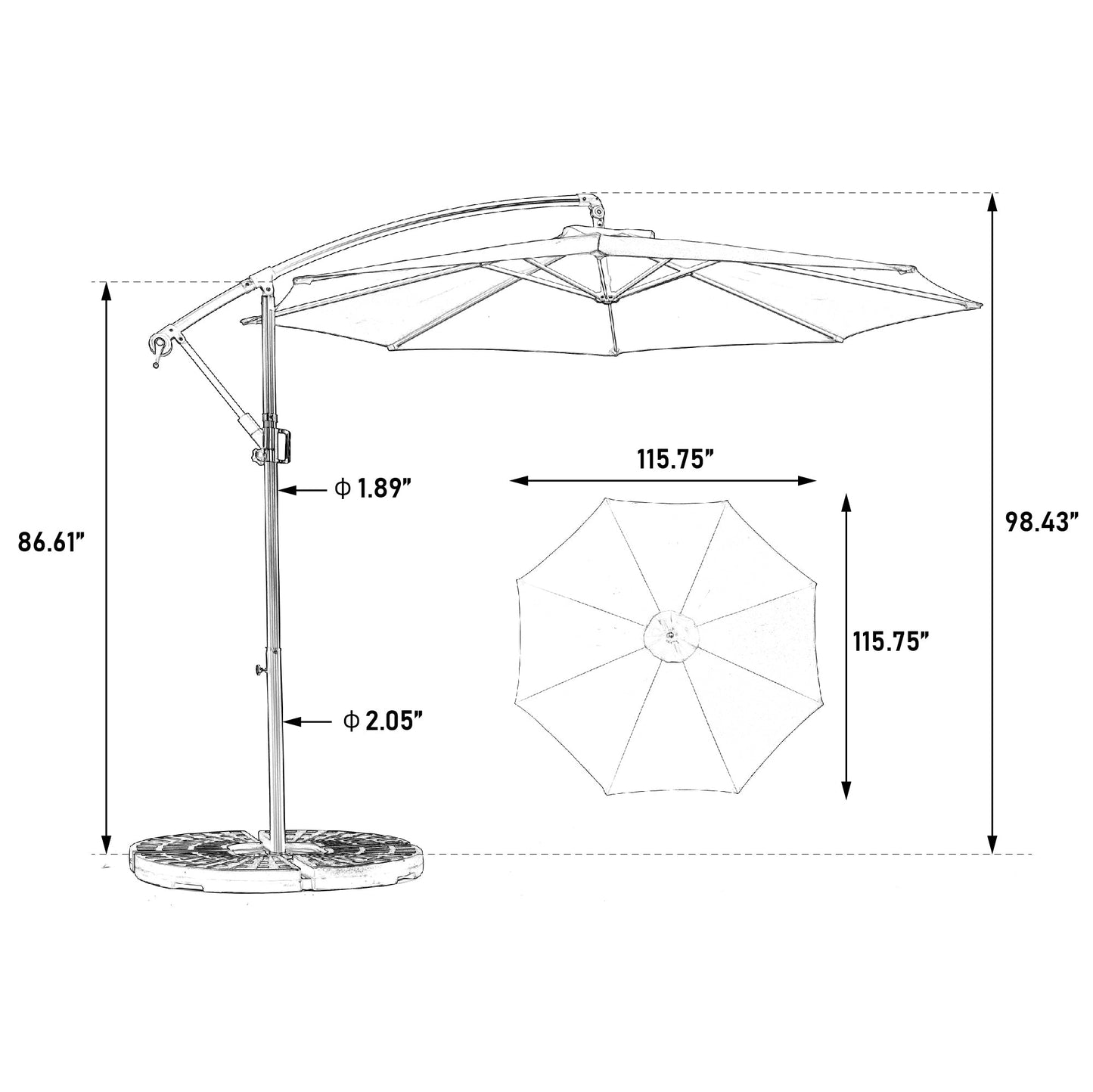 10ft Solar LED Offset Hanging Market Patio Umbrella ( Dark blue)(No Base) - 1st Choice Furniture Direct
