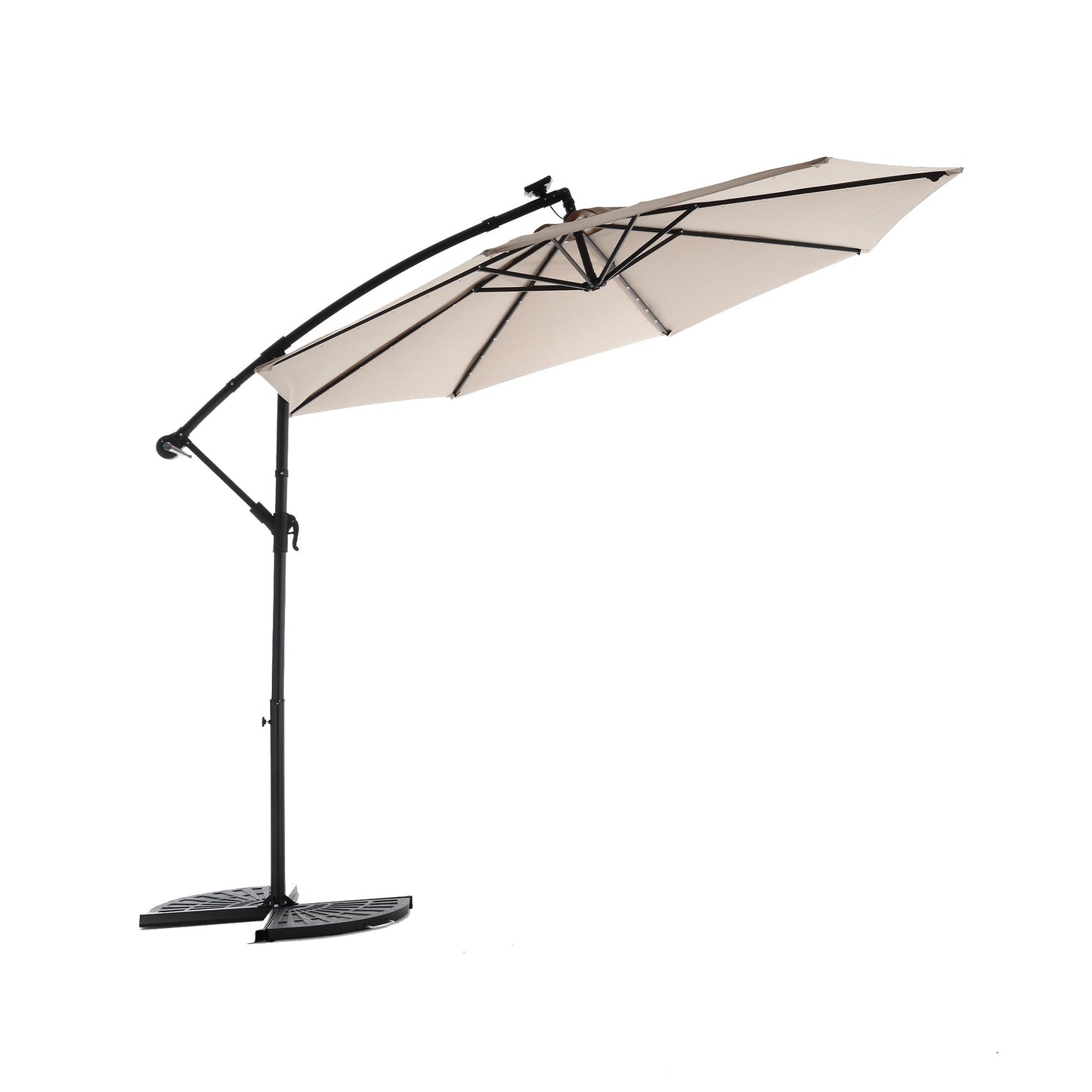 10ft Solar LED Offset Hanging Market Patio Umbrella ( khaki )(No Base) - 1st Choice Furniture Direct