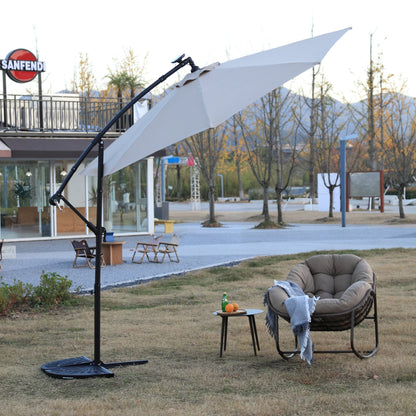 10ft Solar LED Offset Hanging Market Patio Umbrella ( khaki )(No Base) - 1st Choice Furniture Direct
