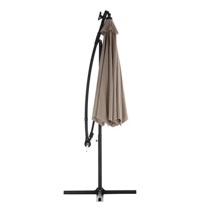 10ft Solar LED Offset Hanging Market Patio Umbrella ( khaki )(No Base) - 1st Choice Furniture Direct