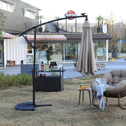 10ft Solar LED Offset Hanging Market Patio Umbrella ( khaki )(No Base) - 1st Choice Furniture Direct