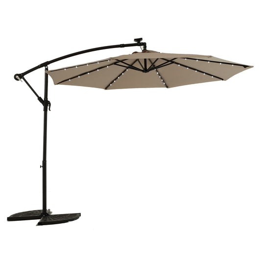 10ft Solar LED Offset Hanging Market Patio Umbrella ( khaki )(No Base) - 1st Choice Furniture Direct