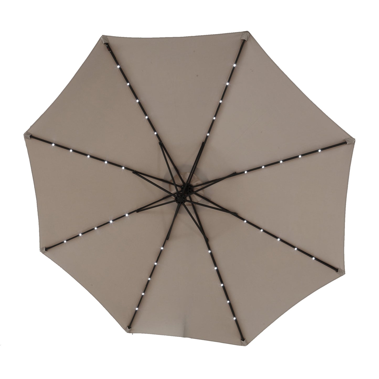 10ft Solar LED Offset Hanging Market Patio Umbrella ( khaki )(No Base) - 1st Choice Furniture Direct