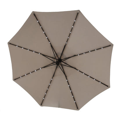 10ft Solar LED Offset Hanging Market Patio Umbrella ( khaki )(No Base) - 1st Choice Furniture Direct