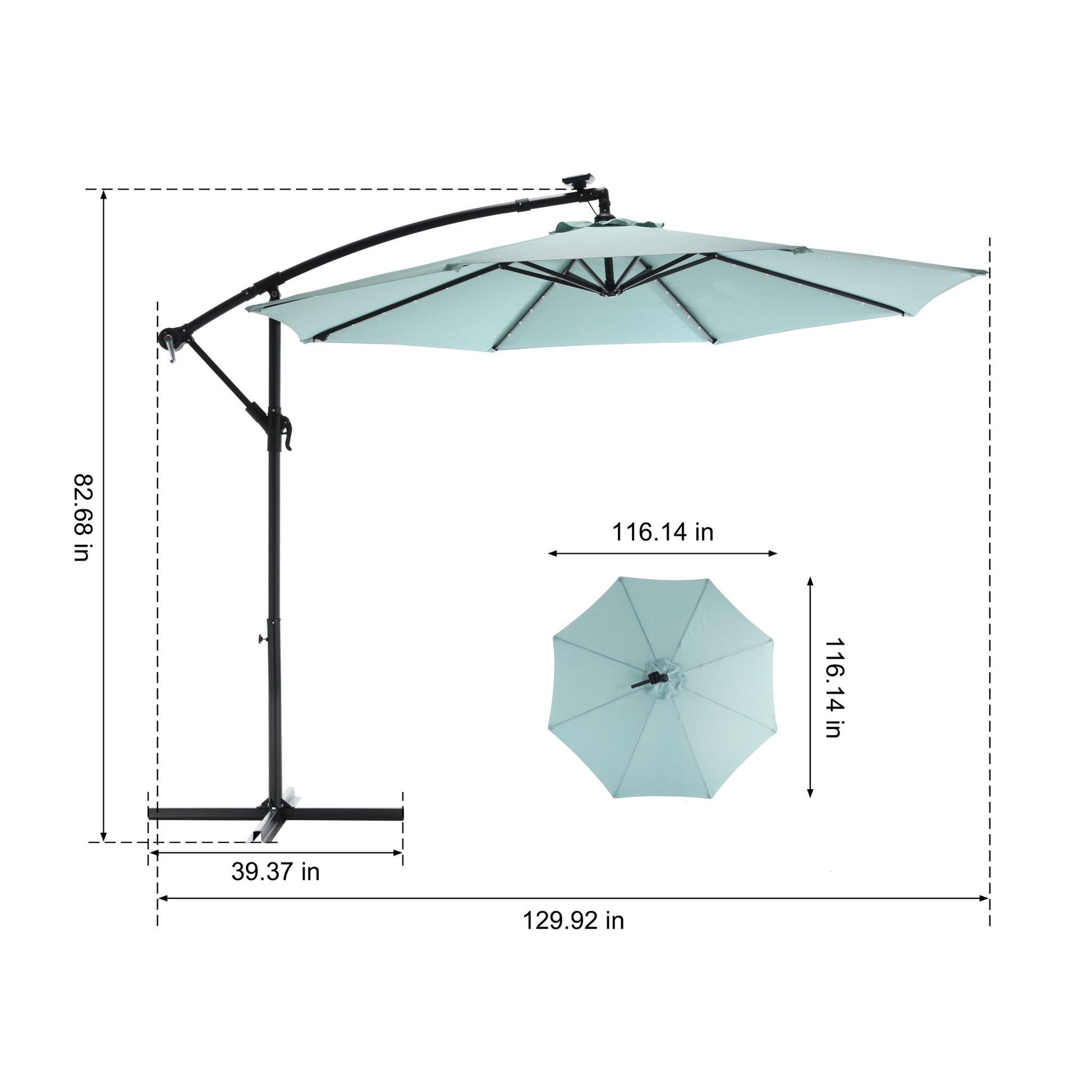 10ft Solar LED Offset Hanging Market Patio Umbrella ( Light green )(No Base) - 1st Choice Furniture Direct