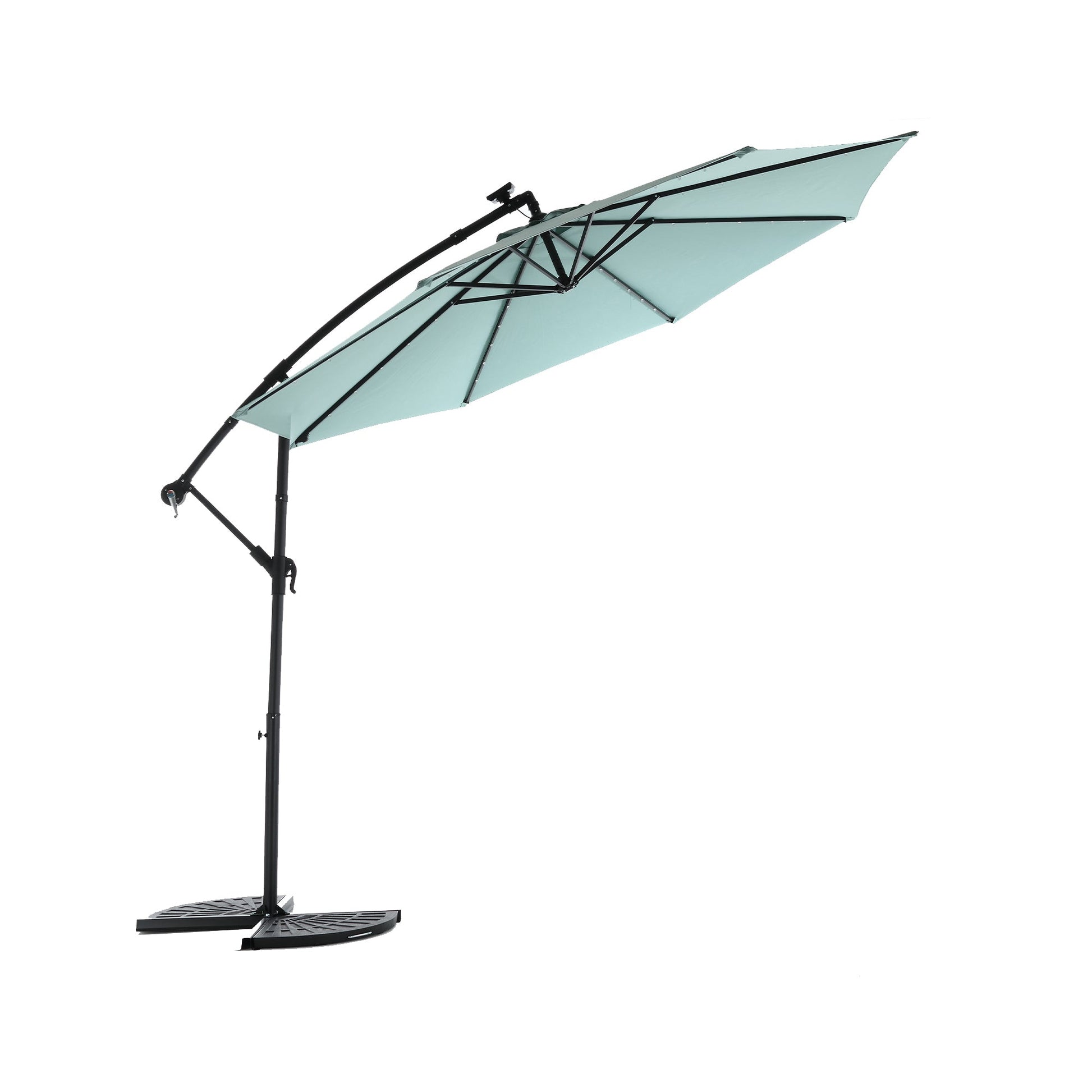 10ft Solar LED Offset Hanging Market Patio Umbrella ( Light green )(No Base) - 1st Choice Furniture Direct