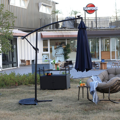10ft Solar LED Offset Hanging Market Patio Umbrella (Navy blue )(No Base) - 1st Choice Furniture Direct