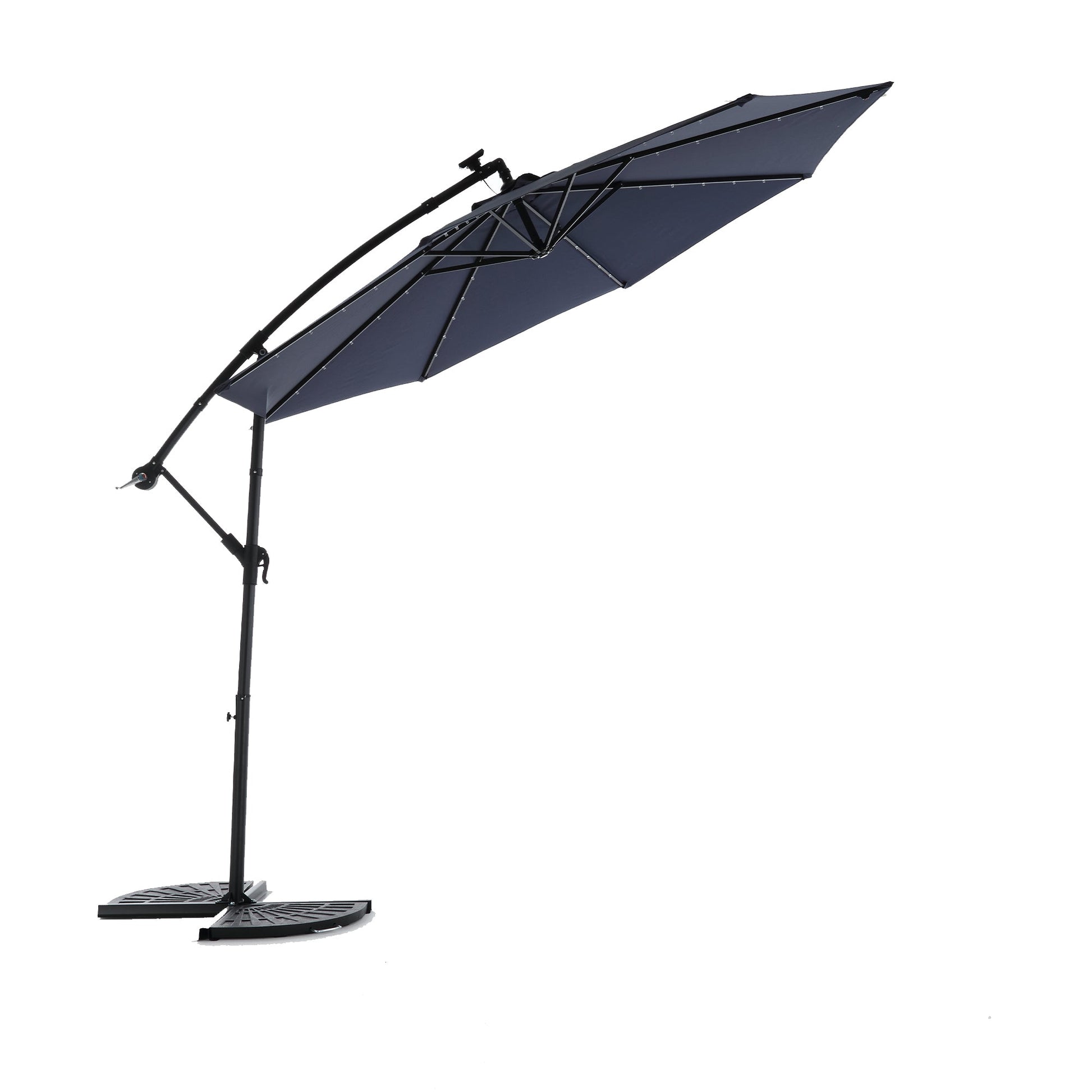10ft Solar LED Offset Hanging Market Patio Umbrella (Navy blue )(No Base) - 1st Choice Furniture Direct